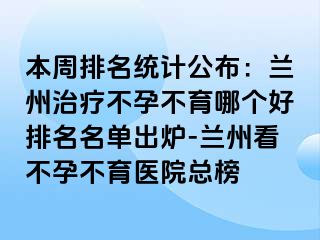 本周排名统计公布：兰州治疗不孕不育哪个好排名名单出炉-兰州看不孕不育医院总榜