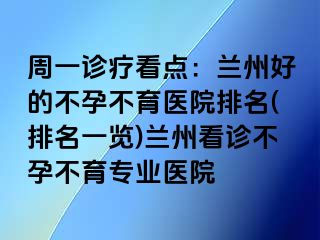 周一诊疗看点：兰州好的不孕不育医院排名(排名一览)兰州看诊不孕不育专业医院